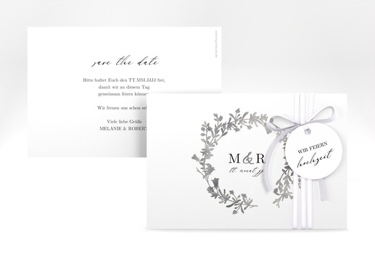 Save the Date-Karte Filigree A6 Karte quer weiss silber