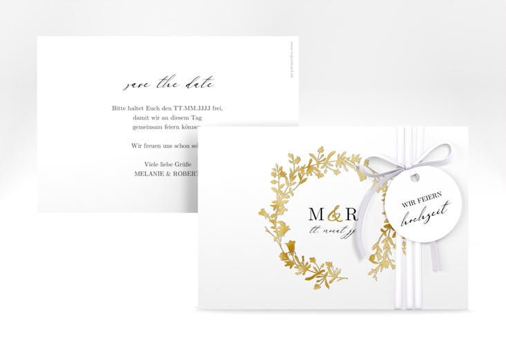 Save the Date-Karte Filigree A6 Karte quer weiss gold