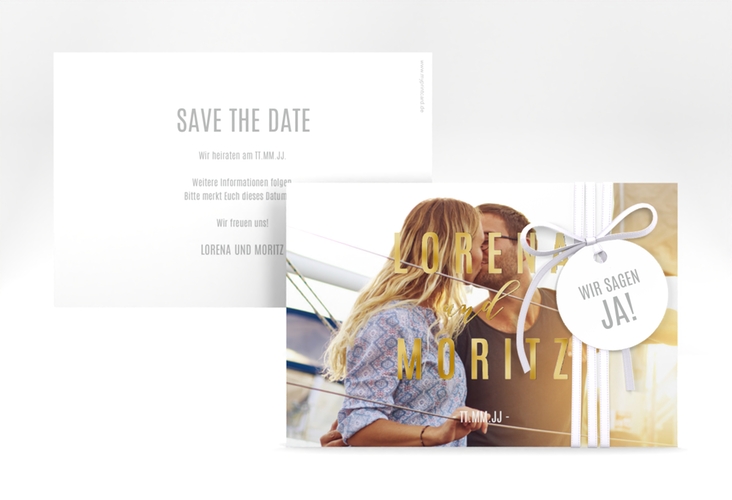 Save the Date-Karte Memory A6 Karte quer weiss gold