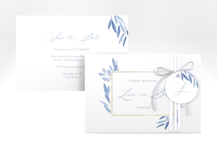 Save the Date-Karte Classicblue A6 Karte quer weiss gold