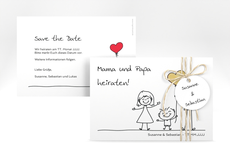 Save the Date-Karte Family A6 Karte quer weiss gold