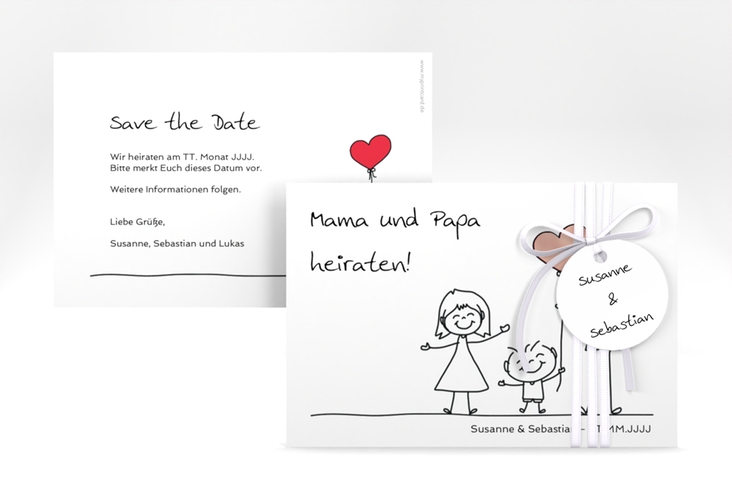 Save the Date-Karte Family A6 Karte quer weiss rosegold