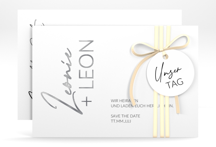 Save the Date-Karte Your Name A6 Karte quer weiss silber