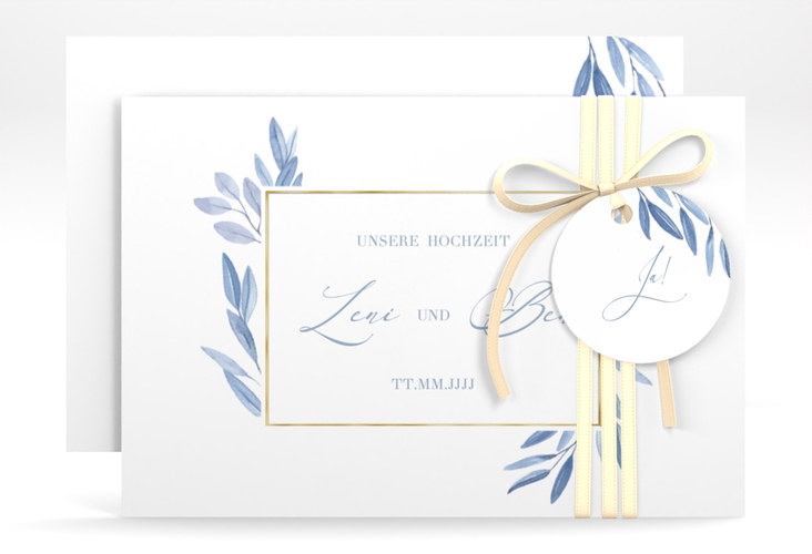 Save the Date-Karte Classicblue A6 Karte quer weiss gold