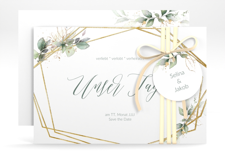 Save the Date-Karte Greenish A6 Karte quer gruen gold