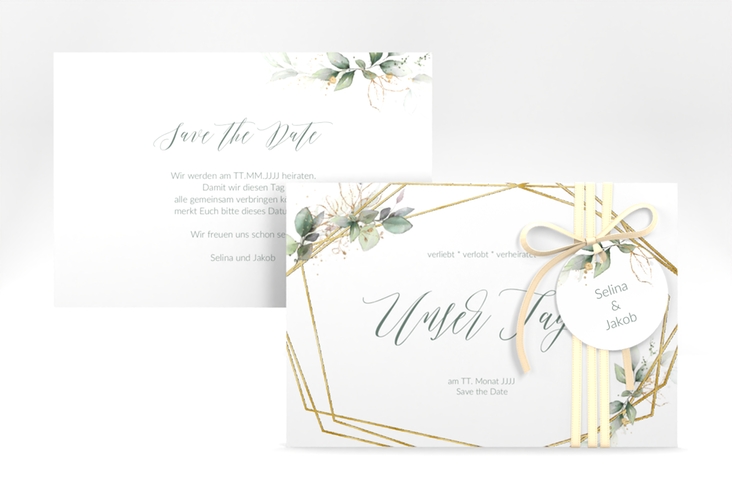 Save the Date-Karte Greenish A6 Karte quer gruen gold