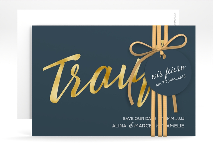 Save the Date-Karte Traufe A6 Karte quer blau gold