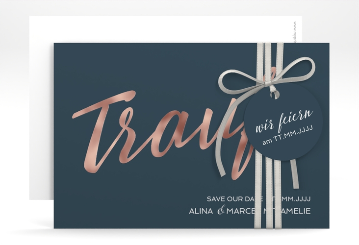 Save the Date-Karte Traufe A6 Karte quer blau rosegold