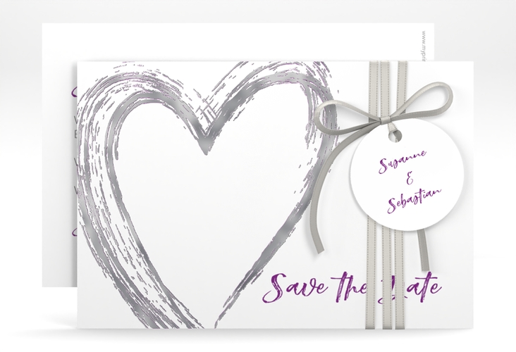 Save the Date-Karte Liebe A6 Karte quer lila silber