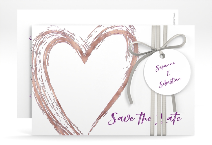 Save the Date-Karte Liebe A6 Karte quer lila rosegold