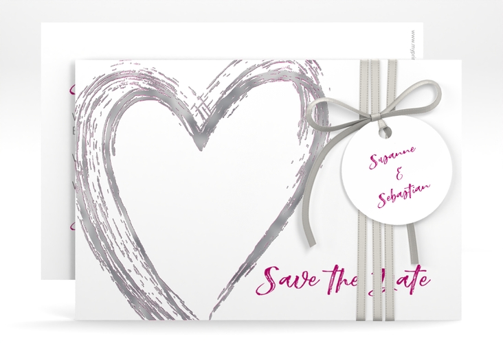 Save the Date-Karte Liebe A6 Karte quer pink silber