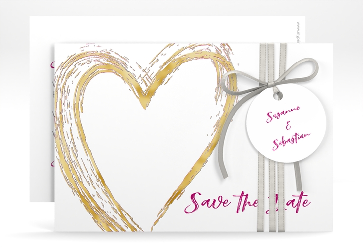 Save the Date-Karte Liebe A6 Karte quer pink gold