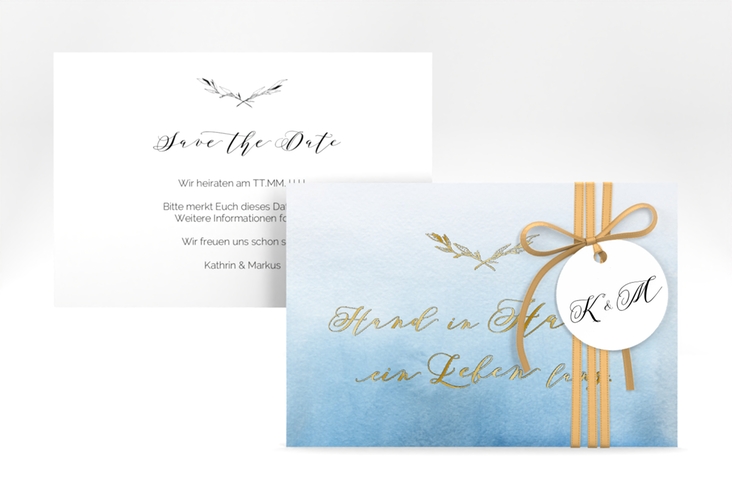 Save the Date-Karte Divine A6 Karte quer blau gold