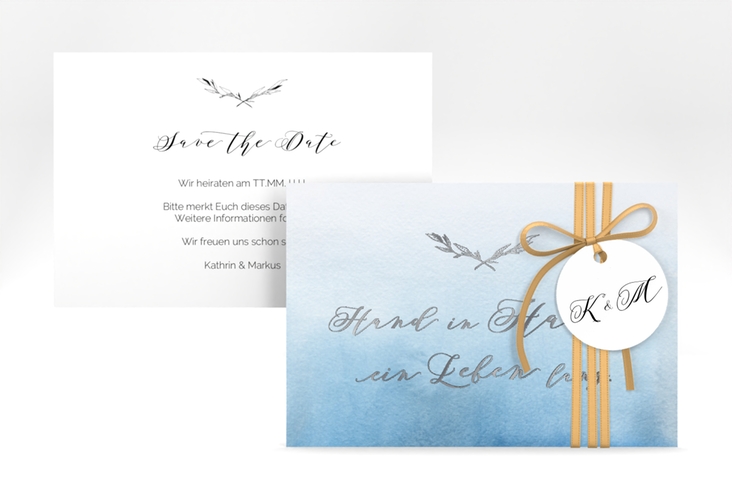 Save the Date-Karte Divine A6 Karte quer blau silber