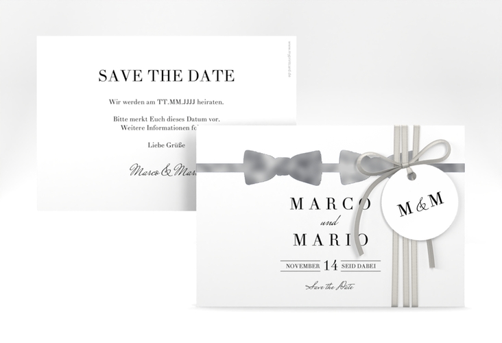 Save the Date-Karte Suits A6 Karte quer blau silber