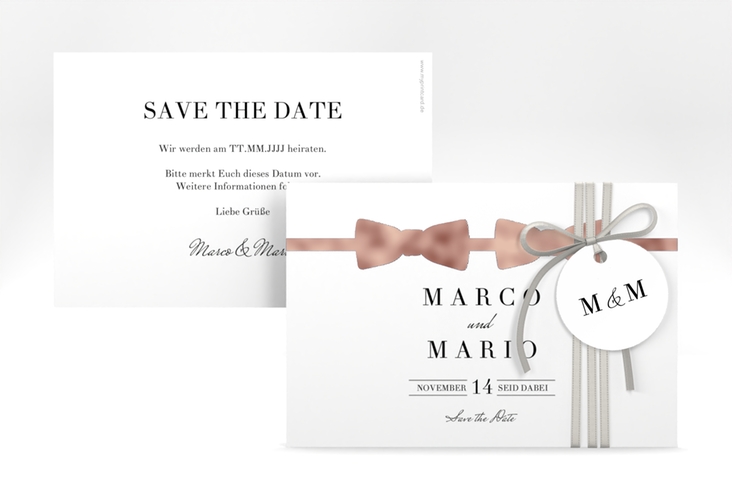 Save the Date-Karte Suits A6 Karte quer blau rosegold