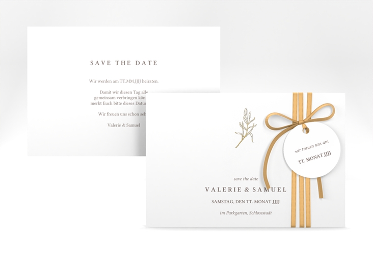 Save the Date-Karte Ivy A6 Karte quer weiss gold minimalistisch mit kleiner botanischer Illustration