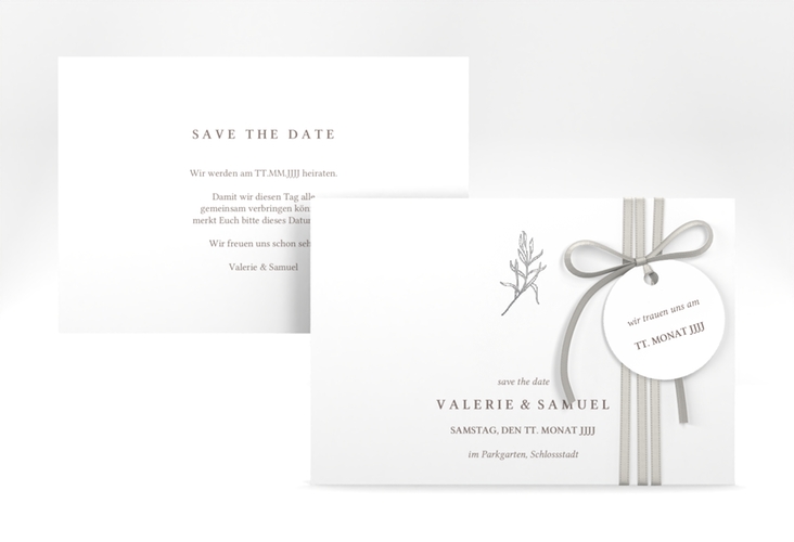 Save the Date-Karte Ivy A6 Karte quer weiss silber minimalistisch mit kleiner botanischer Illustration