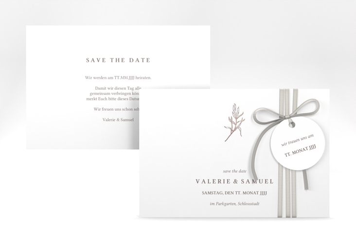 Save the Date-Karte Ivy A6 Karte quer weiss rosegold minimalistisch mit kleiner botanischer Illustration