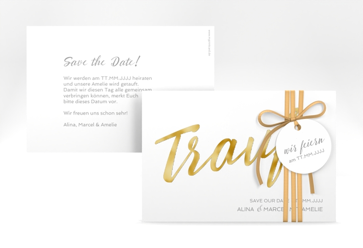 Save the Date-Karte Traufe A6 Karte quer weiss gold