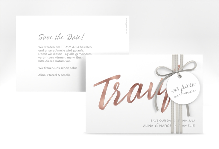 Save the Date-Karte Traufe A6 Karte quer weiss rosegold