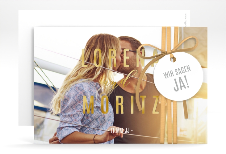 Save the Date-Karte Memory A6 Karte quer weiss gold