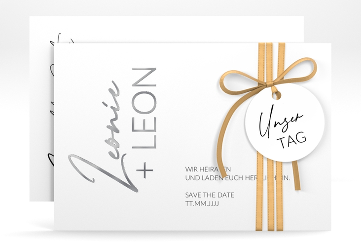 Save the Date-Karte Your Name A6 Karte quer weiss silber