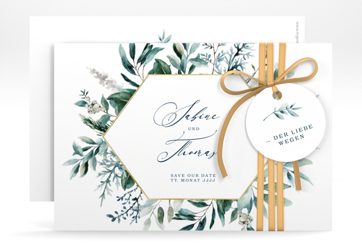 Save the Date-Karte Lumiere A6 Karte quer weiss gold