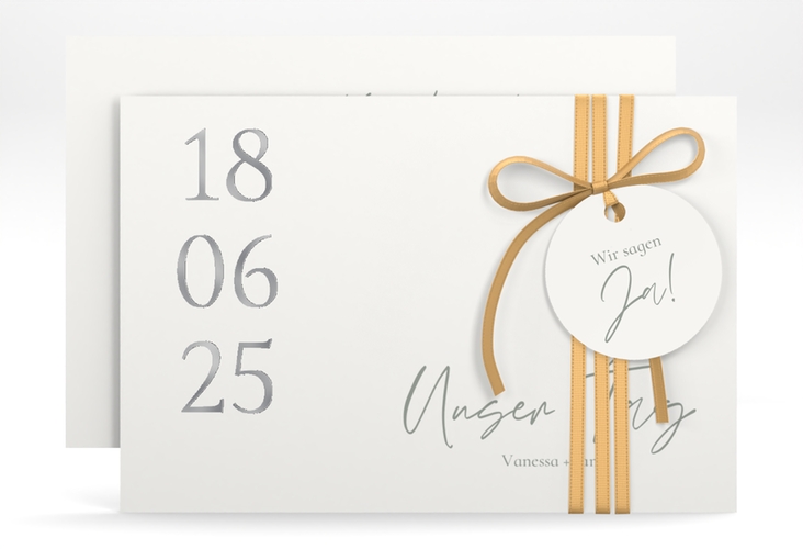 Save the Date-Karte Day A6 Karte quer weiss silber mit Datum im minimalistischen Design