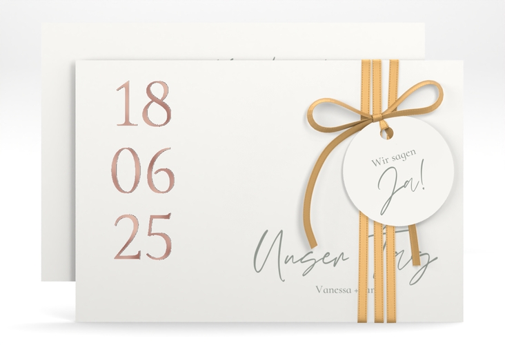 Save the Date-Karte Day A6 Karte quer weiss rosegold mit Datum im minimalistischen Design