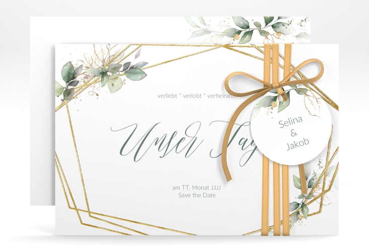 Save the Date-Karte Greenish A6 Karte quer gruen gold