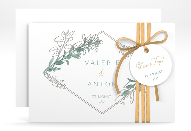 Save the Date-Karte Verde A6 Karte quer weiss silber