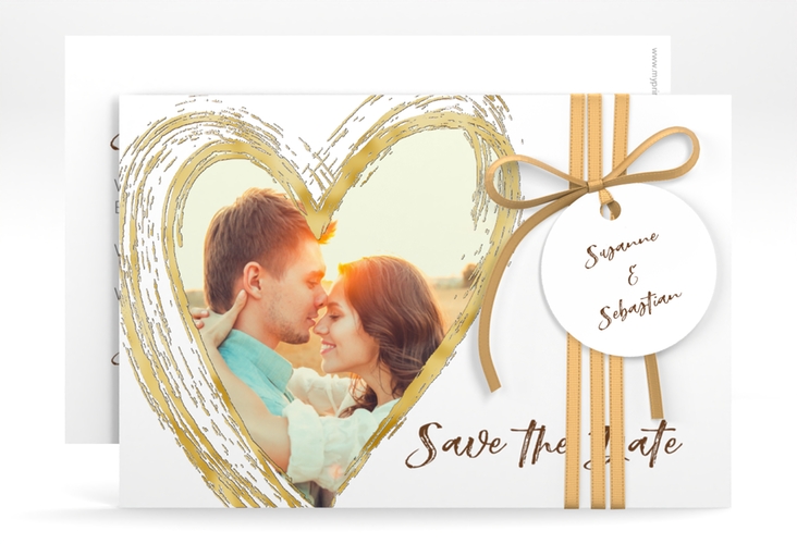 Save the Date-Karte Liebe A6 Karte quer braun gold