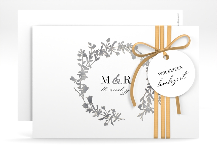 Save the Date-Karte Filigree A6 Karte quer weiss silber