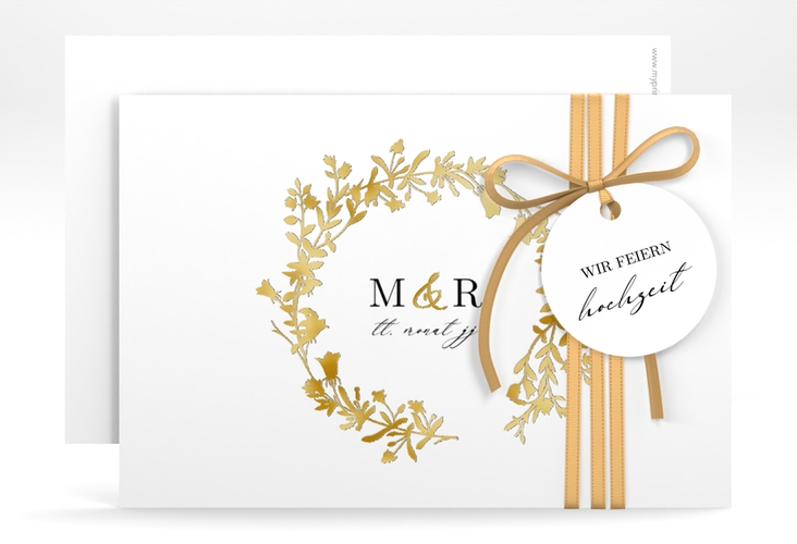 Save the Date-Karte Filigree A6 Karte quer weiss gold