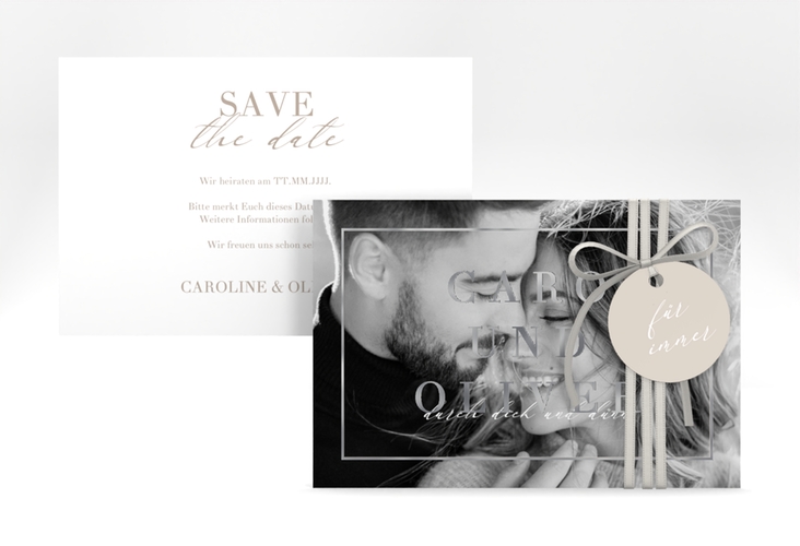 Save the Date-Karte Moment A6 Karte quer beige silber