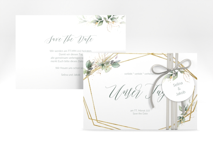 Save the Date-Karte Greenish A6 Karte quer gruen gold