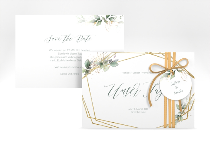 Save the Date-Karte Greenish A6 Karte quer gruen gold