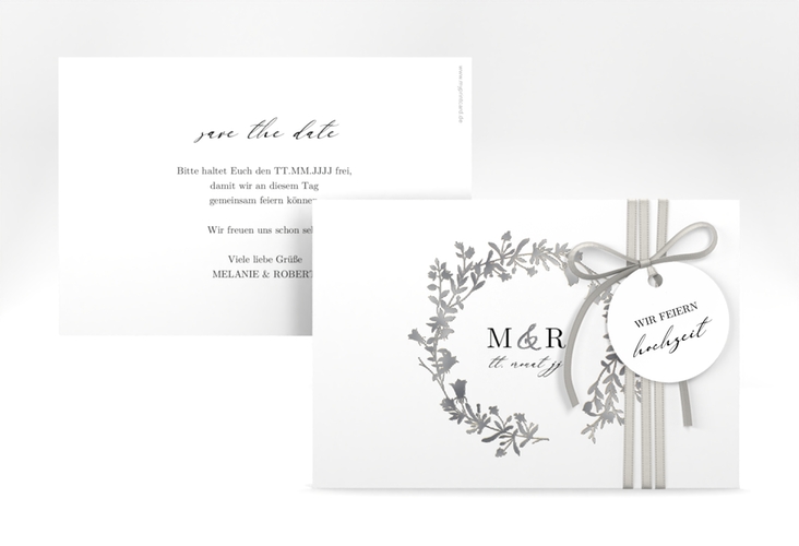 Save the Date-Karte Filigree A6 Karte quer weiss silber