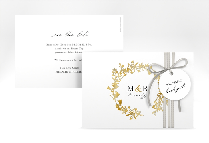 Save the Date-Karte Filigree A6 Karte quer weiss gold