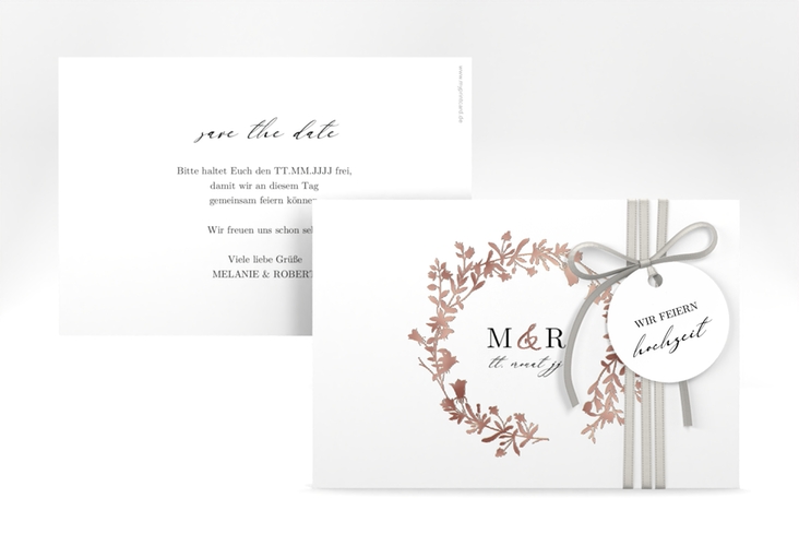 Save the Date-Karte Filigree A6 Karte quer weiss rosegold