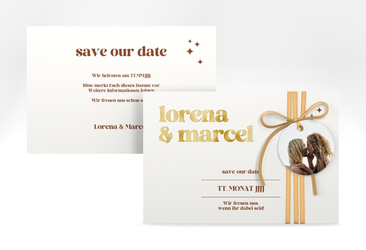 Save the Date-Karte Retro A6 Karte quer weiss gold