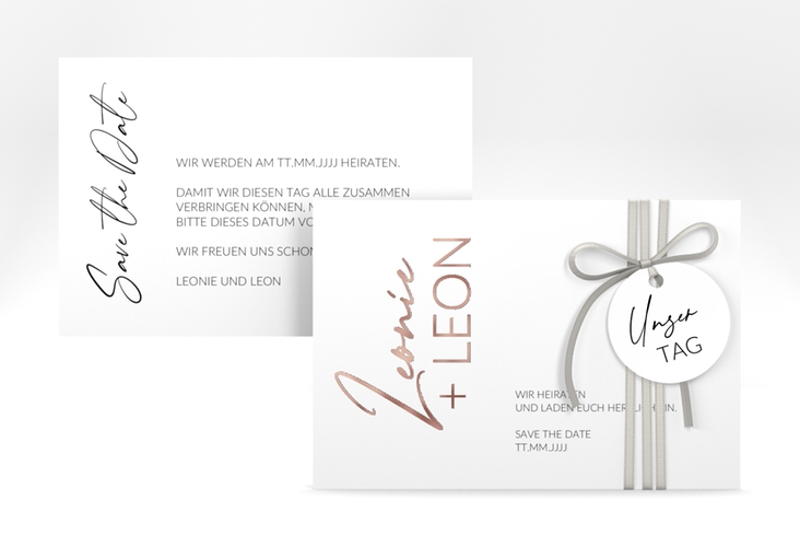 Save the Date-Karte Your Name A6 Karte quer weiss rosegold