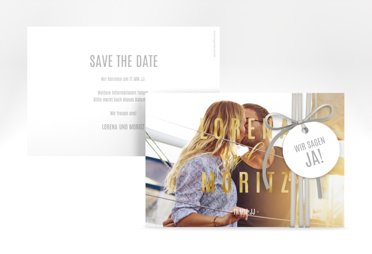 Save the Date-Karte Memory A6 Karte quer weiss gold