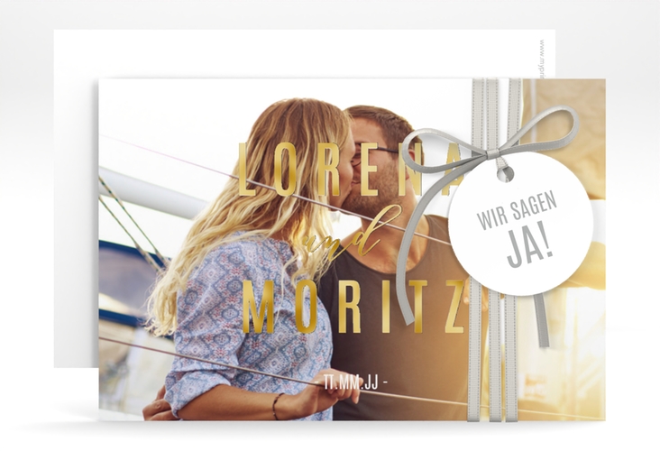 Save the Date-Karte Memory A6 Karte quer weiss gold