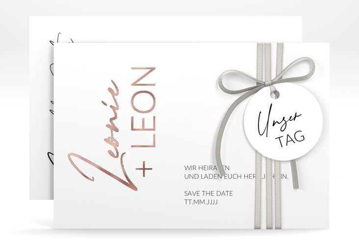 Save the Date-Karte Your Name A6 Karte quer weiss rosegold