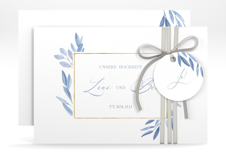 Save the Date-Karte Classicblue A6 Karte quer weiss gold