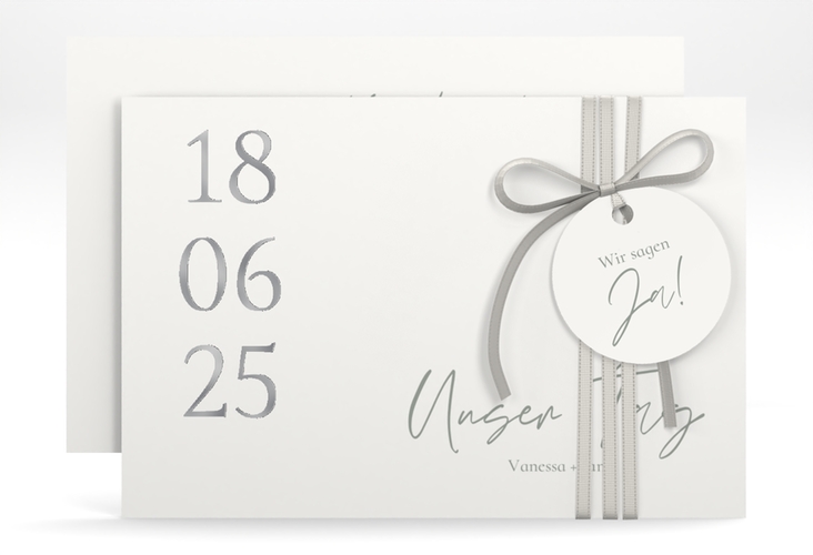 Save the Date-Karte Day A6 Karte quer weiss silber mit Datum im minimalistischen Design