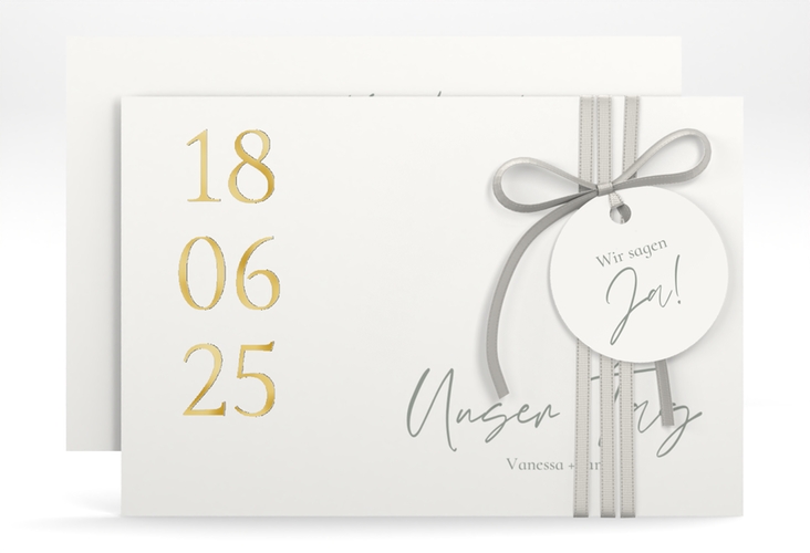 Save the Date-Karte Day A6 Karte quer weiss gold mit Datum im minimalistischen Design