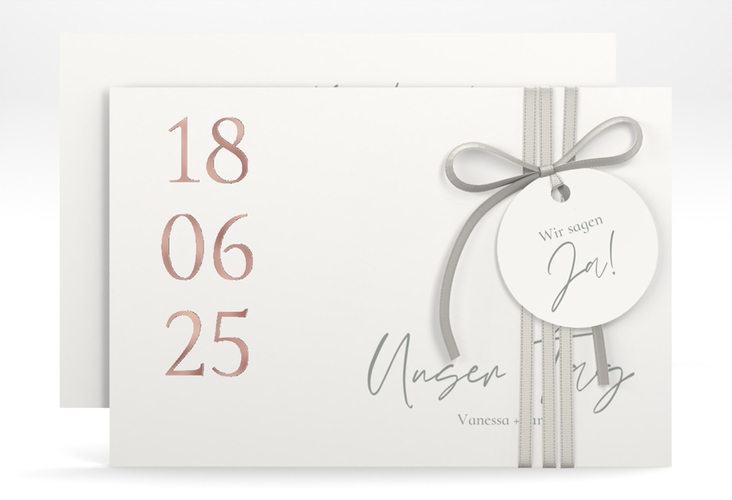 Save the Date-Karte Day A6 Karte quer weiss rosegold mit Datum im minimalistischen Design